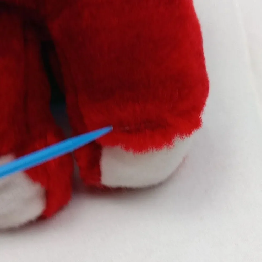 Red Plush Cat Holding Gift Sitting Stuffed Lux Fur Vintage Holding Gift